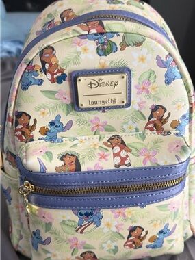 Loungefly Cream & Purple Lilo & Stitch Floral Mini Backpack